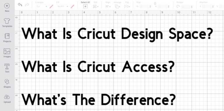 Text graphic displaying questions about Cricut Design Space and Cricut Access, highlighting the differences between them.