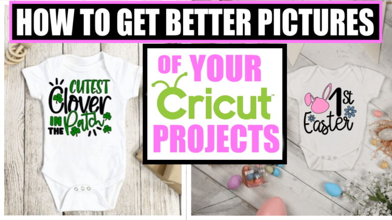 Two baby onesies featuring Cricut designs, one with a clover and the other with an Easter theme, showcasing creative crafting ideas.