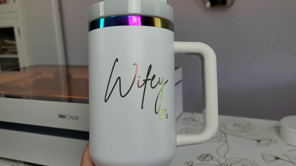 a tumbler engraved with the WeCreat Vista