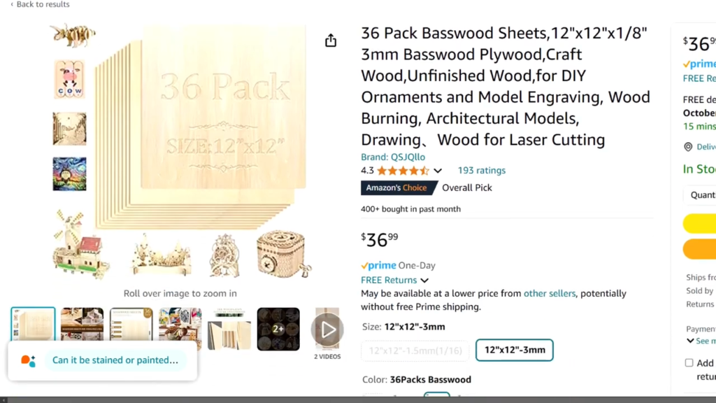 basswood sheet example