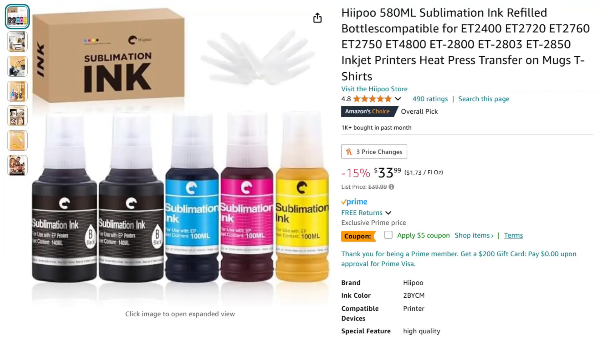 Hiipoo sublimation ink bottles