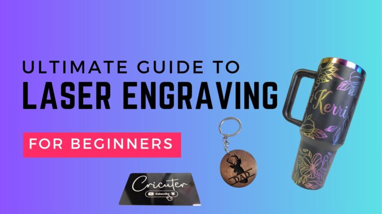 Ultimate guide to laser engraving for beginners featuring a mug, keychain, and Cricut tool for crafting projects.